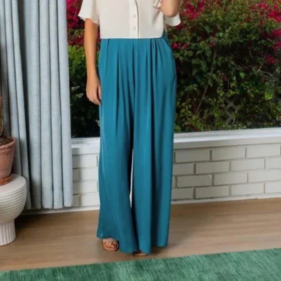 Fame and Partners Pants - Fame and Partners The Rosalie Wide Leg Relaxed Pants Dark Sea